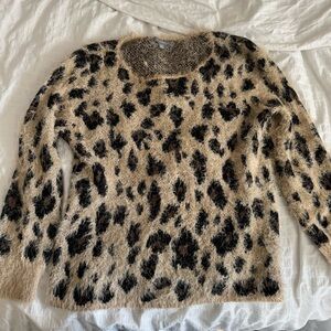 NY Collection Animal Print Fuzzy Sweater